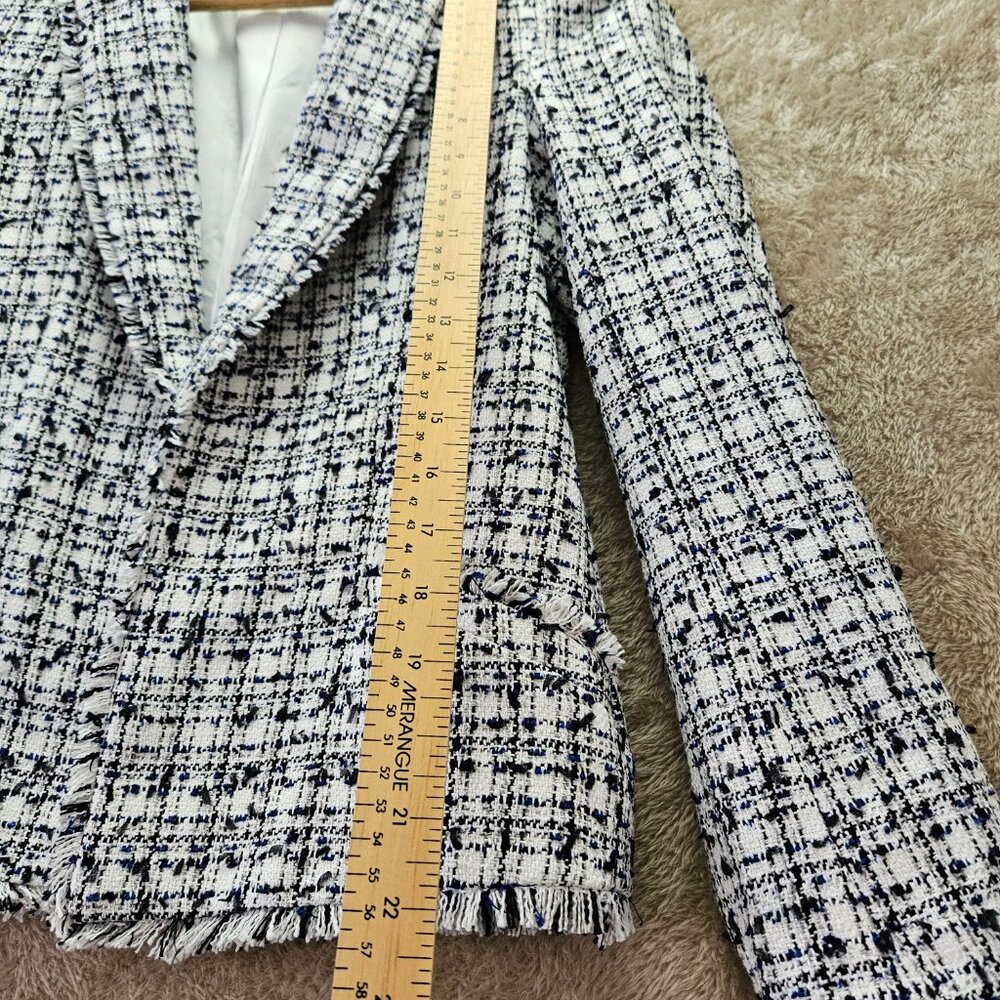 H&M Textured Tweed White Blue Weave Blazer Jacket Women's Size 4 - Picture 4 of 6